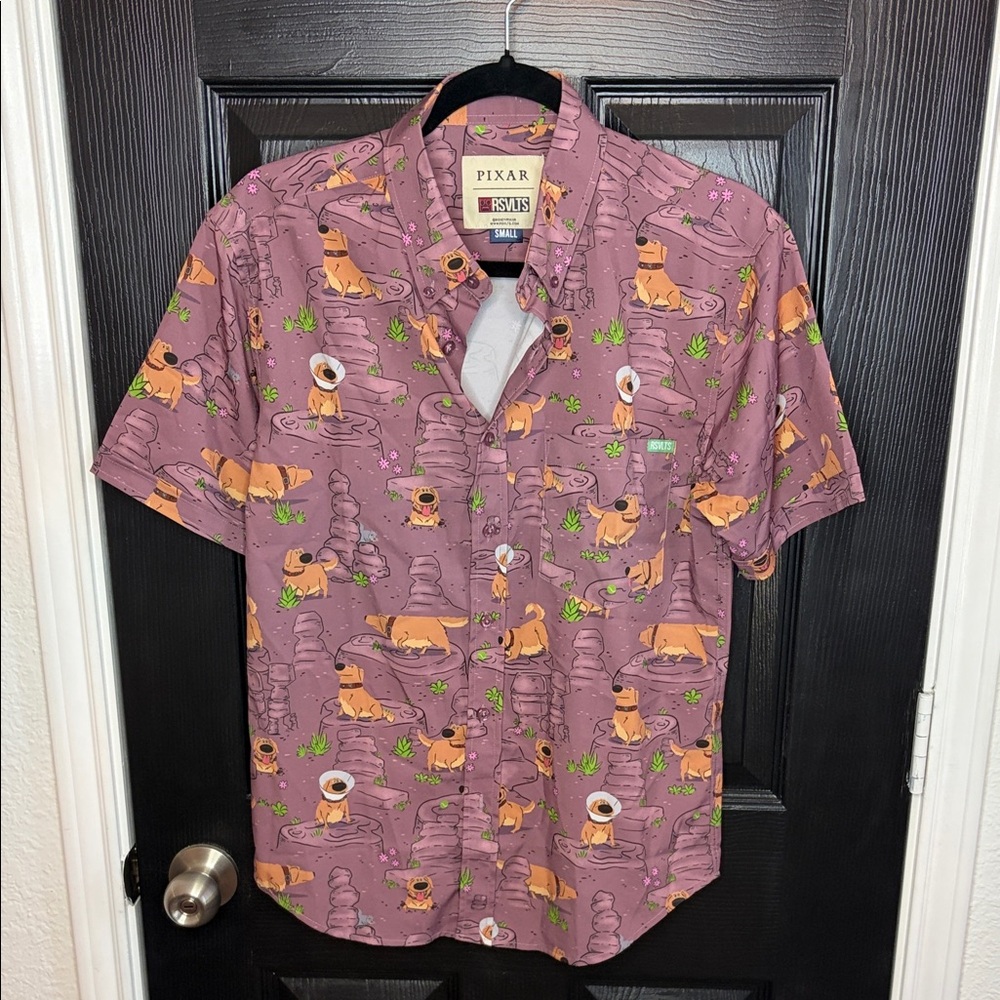 RSVLTS Pixar’s Up Doug character Themed Purple Button Down Shirt